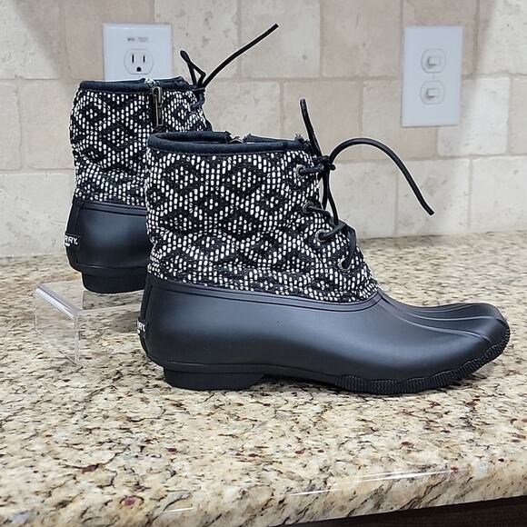 Sperry Saltwater Duck Boots Black/White - Picture 1 of 7